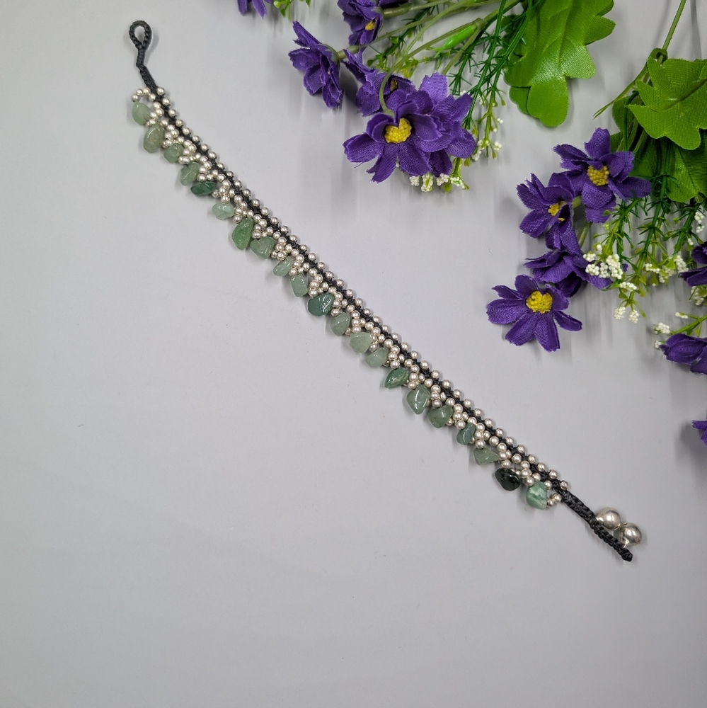 Genuine Jade Chip Vintage Handmade Beaded Ankle Bracelet